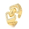 Heart Brass Micro Pave Clear Cubic Zirconia Open Cuff Rings, for Women, Lead Free & Cadmium Free, Real 18K Gold Plated, 13.5mm, Adjustable