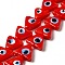 Evil Eye Handmade Lampwork Beads Strands, Triangle, Red, 10~12x13~13.5x3.5~4mm, Hole: 1.2mm, about 36pcs/strand, 16.42 inch(41.7cm)