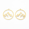 Ion Plating(IP) 304 Stainless Steel Pendants, Ring with Mountain Charm, Real 18K Gold Plated, 27.5x26x1mm, Hole: 1.4mm