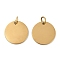 Ion Plating(IP) 304 Stainless Steel Pendants, with Jump Ring, Manual Polishing, Flat Round Charm, Stamping Blank Tag, Golden, 14x1mm, Hole: 3.5mm
