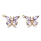 Real 18K Gold Plated Brass Micro Pave Cubic Zirconia Pendants, Nickel Free, Butterfly, Lilac, 10.5x15x3mm, Hole: 1.2mm