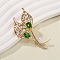 Calla Flower Alloy Crystal & Emerald Rhinestone Brooches, with Imitation Pearl, Golden, 68x40mm