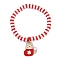 Elegant Christmas Handmade Polymer Clay Heishi Beaded Stretch Bracelets, Enamel Charm Bracelets for Women, Wolf, 6-7/8 inch(17.5cm)