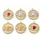 Brass Micro Pave Clear Cubic Zirconia Pendants, Cadmium Free & Nickel Free & Lead Free, with Enamel, Real 18K Gold Plated, Round Ring with Horse Eye Charm, Mixed Color, 23x20x4mm, Hole: 1.8mm