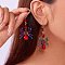Spider Alloy Rhinestone Dangle Earrings, Rainbow Color, Siam, 65x30mm
