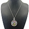 Alloy Pave Natural Abalone Shell Pendant Necklaces, Platinum, Flat Round