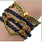 Suede & Imitation Leather Cord Knitted Multi-strand Bracelets, Alloy Link Adjustable Bracelets, Heart, 7-1/8 inch(18cm)
