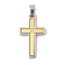 Ion Plating(IP) 304 Stainless Steel Pendants, with Rhinestone, Cross Charm, Golden & Stainless Steel Color, 38x18x3mm, Hole: 5x4.5mm