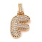 Brass Micro Pave Cubic Zirconia Pendants, Nickel Free, Real 18K Gold Plated, Clear, Letter F, 18.5~24x12.5~25.5x5~5.5mm, Hole: 5x3mm