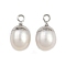 Natural Pearl Round Charms, with Brass Findings, White, Platinum, 14.5~15x8.5~9.5mm, Hole: 1.8mm