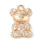 Brass with Clear Cubic Zirconia Charms, Mixed Shapes, Golden, Bear, 12x8x3mm, Hole: 1.2mm
