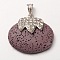 Platinum Plated Alloy Synthetic Lava Rock Oval Pendants, with Crystal Rhinestones, Dyed, Medium Purple, 36x41x14mm, Hole: 7x4mm