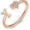 Adjustable Brass Rhinestone Cuff Rings, Letter & Heart, Rose Gold, Letter Y, Inner Diameter: 15~20mm
