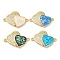 Rack Plating Brass Micro Pave Clear Cubic Zirconia Connector Charms, Double Heart Links with Synthetic Opal, Real 18K Gold Plated, Cadmium Free & Lead Free, Long-Lasting Plated, Mixed Color, 15.5x23x2mm, Hole: 1.2mm