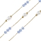 304 Stainless Steel Cable Chains, with Glass & ABS Imitation Pearl, Ion Plating(IP), Real 18K Gold Plated, Soldered, with Spool, Round with Oval, Cornflower Blue, 9.5x3.5mm, about 32.81 Feet(10m)/Roll