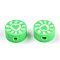 Handmade Polymer Clay Beads, Flat Round with Heart & Sun, Lime, 9~10x5mm, Hole: 1.6mm
