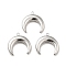 Non-Tarnish 304 Stainless Steel Pendants, Double Horn/Crescent Moon, Stainless Steel Color, 18x18.5x3.5mm, Hole: 1.5mm