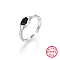 Fashionable Geometric Design 925 Sterling Silver Black Stone Open Cuff Rings, Oval,