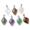 Natural Gemstone Pendants, with Platinum Tone Brass Findings, Rhombus Charm, 28~29x17~18x5.5~6mm, Hole: 4x7mm