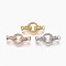 Brass Micro Pave Cubic Zirconia Fold Over Clasps, Flat Round, Clear, Mixed Color, 32mm, Inner: 4.5mm