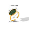 Simple Fashion Oval Natural Gemstone Ring, Stainless Steel Cuff Ring, Real 18K Gold Plated, Inner Diameter: 17mm