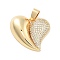 Brass Micro Pave Clear Cubic Zirconia Pendants, Cadmium Free & Lead Free, Heart, Real 18K Gold Plated, 22x25x5mm, Hole: 8x4mm