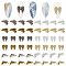 48Pcs 12 Styles Tibetan Style Alloy Cabochons, Nail Art Decorations, Wing, Mixed Color, 12~16x10.5~14.5x1~1.5mm, 4pcs/style