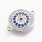 Brass Micro Pave Cubic Zirconia Links Connectors, Long-Lasting Plated, Flat Round, Lead Free & Nickel Free & Cadmium Free, Colorful, Real Platinum Plated, 18.5x14x2.5mm, Hole: 1mm