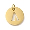 Ion Plating(IP) 304 Stainless Steel Pendants, with Jump Ring, Laser Cut, Flat Round with Letter Charm, Real 18K Gold Plated, Letter A, 20x1mm, Hole: 4.5mm