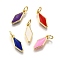 Brass Enamel Charms, with Jump Ring, Rhombus Charm, Rack Plating, Cadmium Free & Lead Free, Long-Lasting Plated, Golden, Mixed Color, 14.5x6x2mm, Hole: 3mm