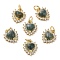 Natural Indian Agate Heart Charms, with Rack Plating Brass Micro Pave Clear Cubic Zirconia Findings and Jump Ring, Cadmium Free & Lead Free, Real 18K Gold Plated, 12.5x11x5mm, Hole: 3.5mm