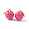 Brass Enamel Charms, Imitation Fruit, Light Gold, Litchi Charm, Deep Pink, 11.5x10x9mm, Hole: 1.2mm