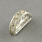 2-Hole Iron Grade A Rhinestone Bridge Spacers, Moon, Silver Color Plated, Crystal, 7x13x3mm, Hole: 1.5mm