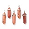 Natural Red Line Jasper Pointed Pendants, with Platinum Tone Brass Findings, Bullet, 39.5x12x11.5mm, Hole: 4.5x2.8mm