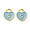 Alloy Enamel Pendants, Golden, Heart Padlock Charm, Light Sky Blue, 12.5x11x1mm, Hole: 3x4mm