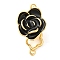 Brass with Black Enamel Fold Over Clasps, Cadmium Free & Nickel Free & Lead Free, Flower, Real 18K Gold Plated, 23mm