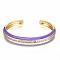 Brass Micro Pave Clear Cubic Zirconia Cuff Bangles, with Enamel, Nickel Free, Real 16K Gold Plated, Dark Orchid, Inner Diameter: 2-3/8 x1-7/8 inch(5.9x4.7cm)