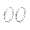 Brass with Cubic Zirconia Hoop Earrings, Flat Round, Platinum, 33.5x5mm