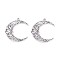 304 Stainless Steel Pendants, Hollow Moon with Flower Charm, Anti-Tarnish, Stainless Steel Color, 33x29x1.5mm, Hole: 2mm