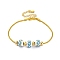 Brass European Bracelets, with Enamel Beads, Real 18K Gold Plated, White, 7-3/4 inch(19.6cm)