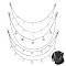 4Pcs 4 Styles Brass & 304 Stainless Steel Double Layer Chains for Jeans Pants with Alloy Star Charms, Wallet Keychains, Punk Chain Belts Hipster Accessories for Men Women, Stainless Steel Color, 17-3/4 inch(45cm), 1pc/style