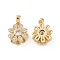 Rotatable Brass Micro Clear Pave Cubic Zirconia Charms, Cadmium Free & Nickel Free & Lead Free, Flower, Real 18K Gold Plated, 14x11x6.3mm, Hole: 2.5x5mm