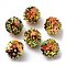 PVC Plastic Paillette with Glass Seed Beaded Pendants, with Iron Loops, Flower Charms, Green Yellow, 18x17mm, Hole: 4.3mm