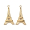 304 Stainless Steel Pendants, Ion Plating(IP), Eiffel Tower Charm, Real 18K Gold Plated, 28x15x2mm, Hole: 1.6mm
