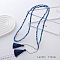 Chic European American Faceted Rondelle Glass Beaded Sweater Long Tassel Necklaces, Blue, 44.88 inch(114cm)