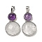 Natural Quartz Crystal & Natural Amethyst Pendants, Gourd Charms, with Rack Plating Platinum Tone Brass Findings, Cadmium Free & Lead Free, 35x19.5x7.5mm, Hole: 8x5mm