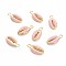 Alloy Enamel Pendants, Cowrie Shell Shape, Light Gold, Pink, 17x8.5x3.5mm, Hole: 1.8mm