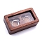 Rectangle Wood Wedding Couple Ring Storage Boxes with Visible Magnetic Cover, Linen 2 Heart Shaped Slots Wooden Ring Case for Valentine's Day, Saddle Brown, 9.2x5.7x1.8cm