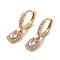 Light Gold Brass Micro Pave Cubic Zirconia Dangle Hoop Earrings, Rectangle, 22x5.5mm