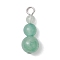 Natural Green Aventurine Round Beaded Pendants, Gourd Charms with Platinum Tone Iron Loops, 20.5~24x8~8.5mm, Hole: 1.5~3mm